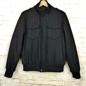 Black Rivet Wool Bomber Jacket Mens M Black Utility Flight Zip Rock Gorpcore